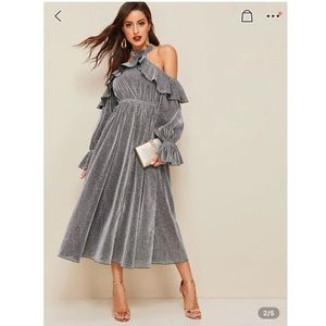 Cold Shoulder Glitter Ruffle Dress
